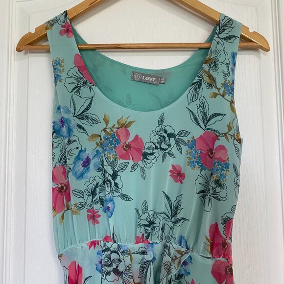 Floral & Flowy High- Low Green Dress with Floral Pattern Size S/M - Picture 4 of 12